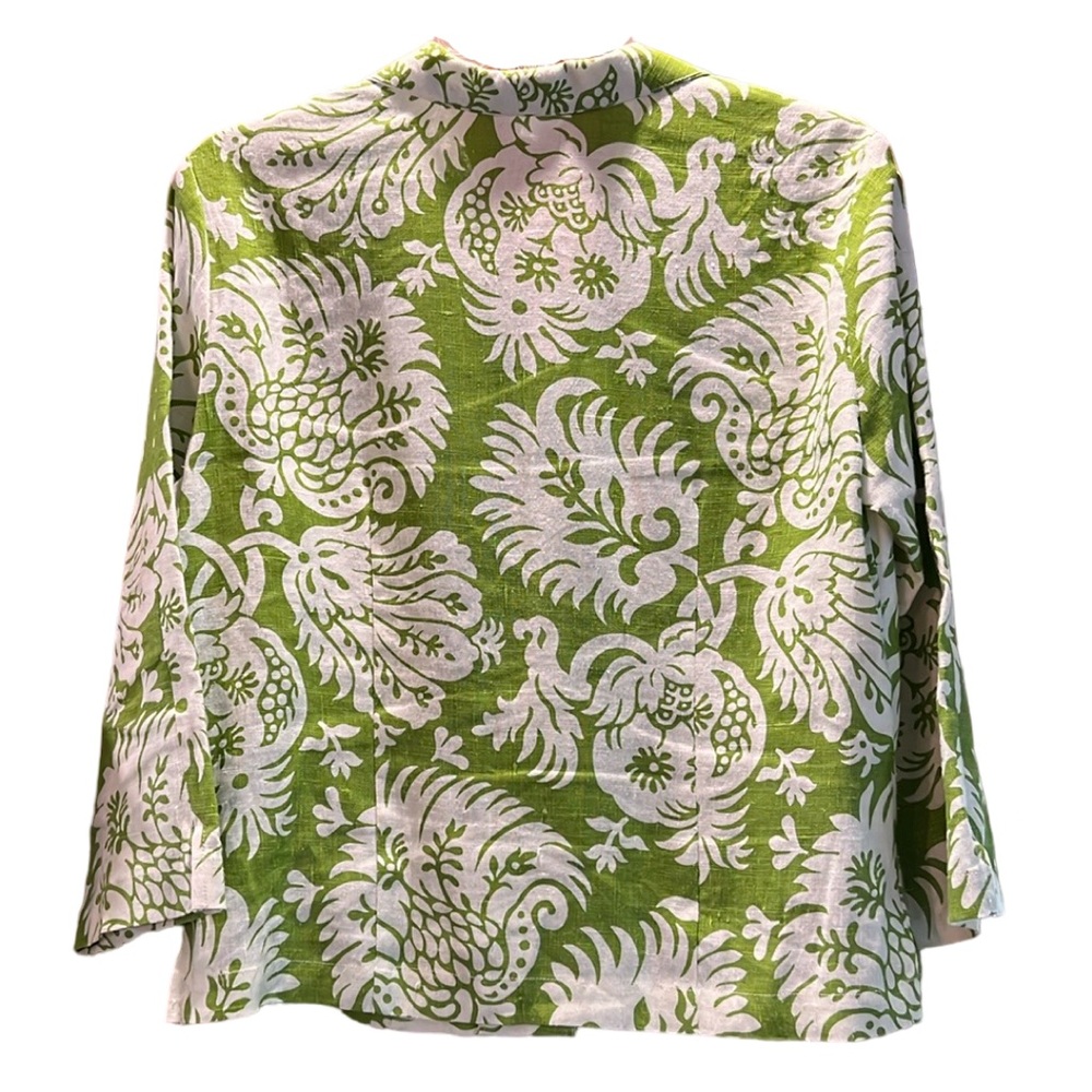 Connie Roberson XS Lime Green and White 100% Linen Blazer Jacket Floral - Picture 4 of 6